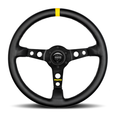 הגה מומו MOD07 350 מ"מ - עור שחור/חישורים שחורים/1 פס