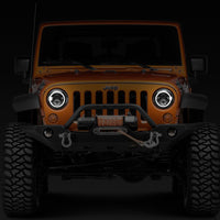 Raxiom 97-18 Jeep Wrangler TJ/JK Axial Halo Fronts with DRL Amber Signals- Blk Hsng (Clear Lens)