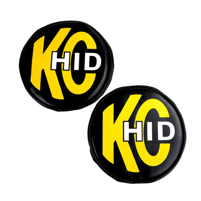 KC HiLiTES 8 אינץ'. כיסוי רך עגול HID (זוג) - שחור עם לוגו KC מוברש צהוב