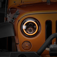 Raxiom 97-18 Jeep Wrangler TJ/JK Axial Halo Fronts with DRL Amber Signals- Blk Hsng (Clear Lens)