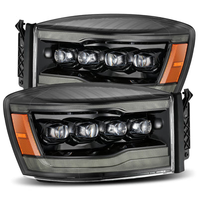 AlphaRex 06-08 Ram 1500HD NOVA LED Proj פנסי Plnk Style Alpha Blk w/Seq Signal/DRL/Amber LED
