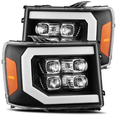AlphaRex 07-13 GMC 1500HD NOVA LED Proj פנס ​​קרש סגנון מבריק Blk w/Activ Light/Seq Signal/DRL