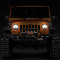 Raxiom 97-18 Jeep Wrangler TJ/JK Axial Halo Fronts with DRL Amber Signals- Blk Hsng (Clear Lens)