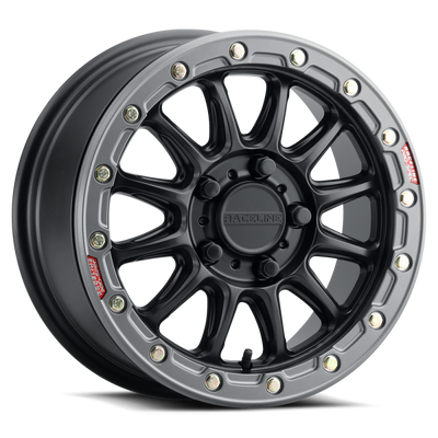Raceline A14BG Alpha 15x7in/5x114.3 BP/25mm Offset/68mm Bore - Black &amp; Gunmetal Ring Beadlock Wheel