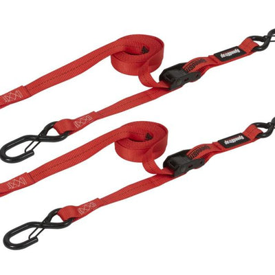 SpeedStrap 1 אינץ' x 10 רגל CAM-Lock Tie Down עם ווים Snap FtSFt (2 חבילות) - אדום