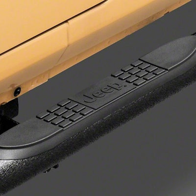 ג'יפ מורשה רשמי 07-18 Wrangler JK 4Dr 3In עגול סורגים צדדיים מעוקלים עם לוגו ג'יפ-Txt Blk