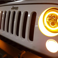 Raxiom 97-18 Jeep Wrangler TJ/JK Axial Halo Fronts with DRL Amber Signals- Blk Hsng (Clear Lens)