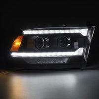 AlphaRex 09-18 Dodge Ram 2500 LUXX LED Proj פנסי Plank Style Blk w/Activ Light/Seq Signal/DRL