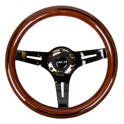 גלגל הגה מסוג NRG Classic Wood Grain (310 מ"מ) שיבוץ עץ כהה ושיבוץ קו שחור עם Blk Chrome 3-Speaker Ctr.