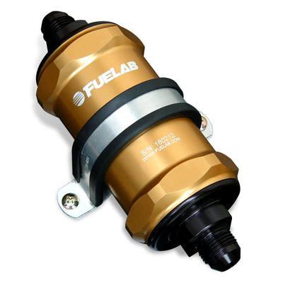 Fuelab 818 מסנן דלק מקוון סטנדרטי -6AN In/Out 6 מיקרון פיברגלס - זהב