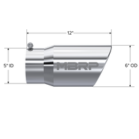 MBRP Universal Tip 6 OD Angled Rolled End 5 כניסת 12 אורך