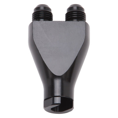 Russell Performance Billet Y-Block מתאם 3/8 אינץ' SAE Qick Disconnect (2) -6AN Male Flare Black