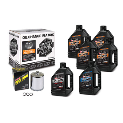 Maxima V-Twin Oil Change Kit Mineral with Chrome Filter Evolution