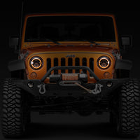 Raxiom 97-18 Jeep Wrangler TJ/JK Axial Halo Fronts with DRL Amber Signals- Blk Hsng (Clear Lens)