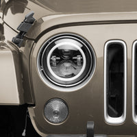 Raxiom 97-18 ג'יפ רנגלר TJ/JK צירי 7 אינץ' פנסי LED עם RGB Halo- Blk Hsng (עדשה שקופה)