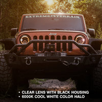 Raxiom 97-18 Jeep Wrangler TJ/JK Axial Halo Fronts with DRL Amber Signals- Blk Hsng (Clear Lens)