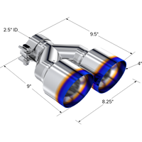 קצה קצה שרוף MBRP 2.5 ID Dual 4 OD Out 9.5 אורך קיר בודד 304 נירוסטה צד נהג