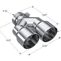 MBRP 3in ID / Dual 4in OD Out Staggered L 9.37in / R 9.87in Wall Single Wall T304 SS Univ Tip Exhaust