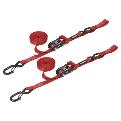 SpeedStrap 1 אינץ' x 15 רגל קשירה ראצ'ט עם חיבור FtSFt ווים עניבה רכה (2 חבילות) - אדום