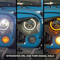 Raxiom 97-18 Jeep Wrangler TJ/JK Axial Halo Fronts with DRL Amber Signals- Blk Hsng (Clear Lens)