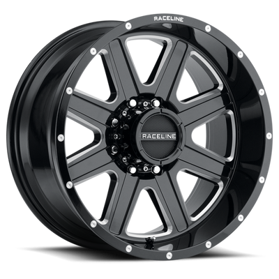 Raceline 940M Hostage 18x9in / 8x165.1 BP / 0mm Offset / 125.2mm Bore - Black &amp; Milled Wheel
