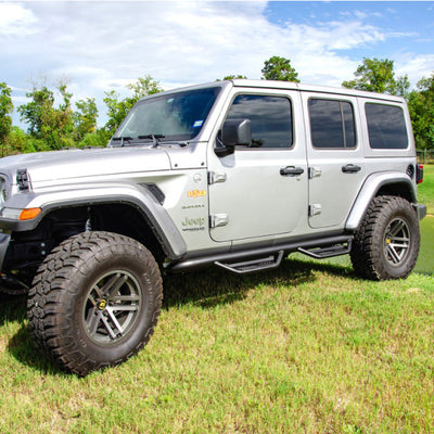 N-Fab Podium LG 2019 Jeep Wrangler JT 4DR משאית - אורך מלא - טקסטיל שחור - 3 אינץ'