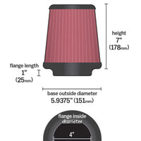 מסנן אוויר אוניברסלי של Airaid - קונוס 4 x 7 x 4 5/8 x 7 עם אוגן קצר