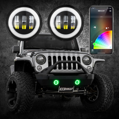 XK Glow 4In Black RGB LED ג'יפ רנגלר אור ערפל XKchrome Bluetooth App מבוקרת ערכה