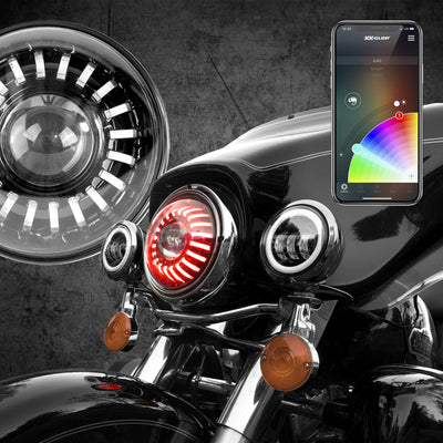 XK Glow 7In RGB LED פנס הארלי XKchrome Bluetooth App מבוקר ערכה