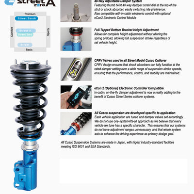 Cusco 2023+ Toyota GR Corolla (GZEA14H) Street Zero-A 40-Way Adj Coilover Kit ללא הר עליון אחורי