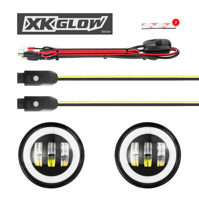 XK Glow 4In Black RGB LED ג'יפ רנגלר אור ערפל XKchrome Bluetooth App מבוקרת ערכה