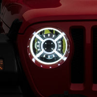 Raxiom 18-22 ג'יפ רנגלר JL/JT 9 אינץ' פנסי LED עם DRL ודיור הילה שחור (עדשה שקופה)