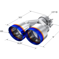 קצה קצה שרוף MBRP 2.5 ID Dual 4 OD Out 9.55 אורך קיר בודד 304 פלדת אל חלד מעבר צד