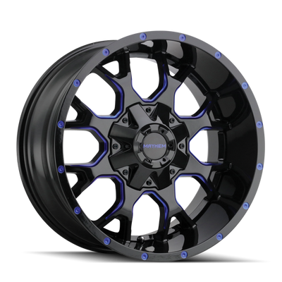 Mayhem 8015 Warrior 18x9 / 5x139.7 BP / 18 מ"מ אופסט / רכזת 110 מ"מ שחור עם גלגל פריזמה כחול